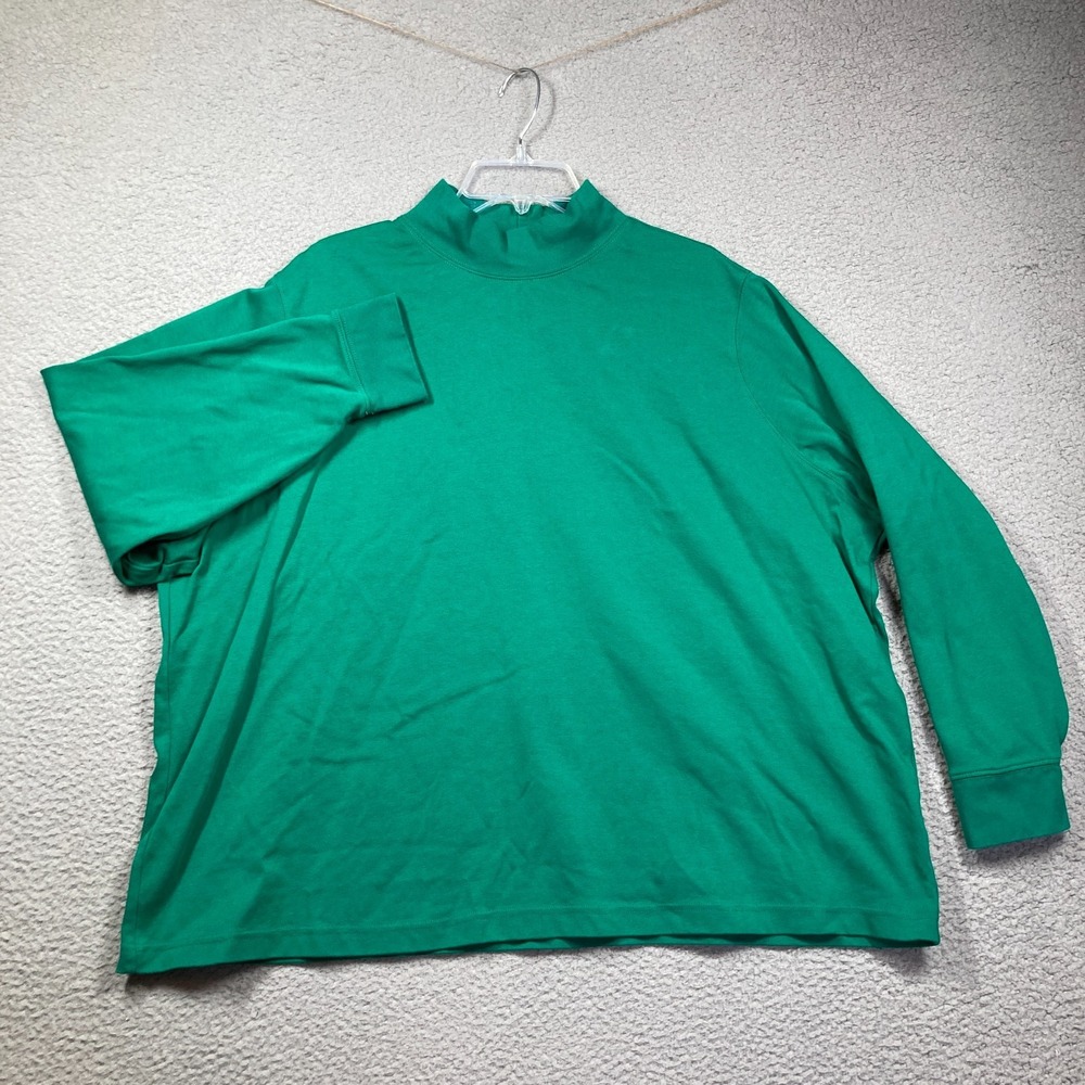 Lands' End Mock Neck Shirt Womens Plus 3X‎ Green Relaxed Fit Long Sleeve Stretch - Picture 2 of 11